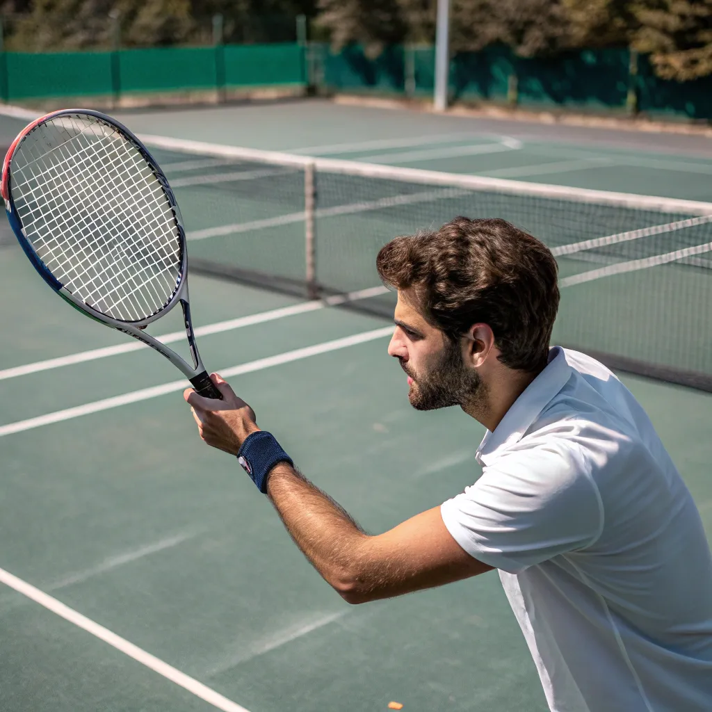 Customer holding tennis racket